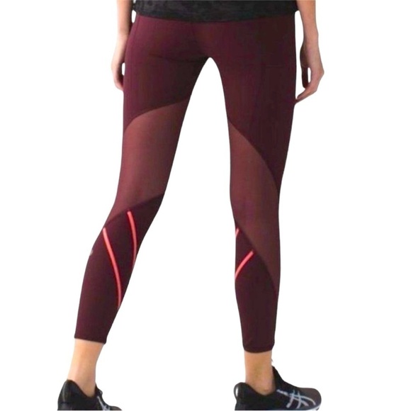 Lululemon All Meshed Up 7/8 Tight Bordeaux Drama / Flash Light Maroon 25” Sz 2 - Picture 3 of 13